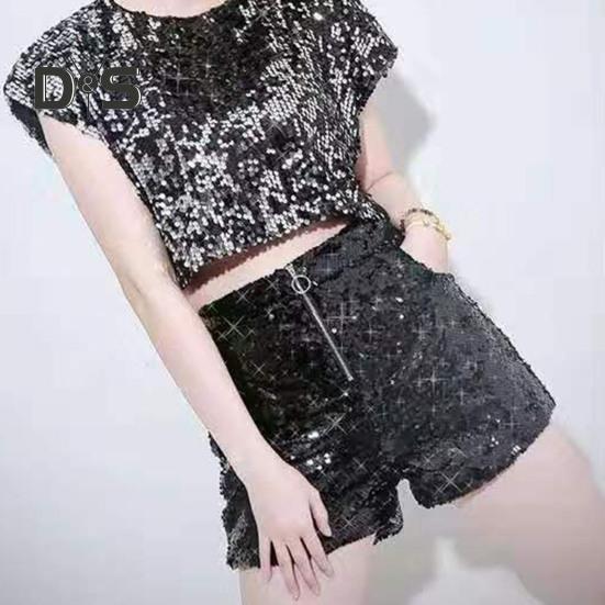 Pantalones cortos sexis con lentejuelas brillantes para mujer, pantalones cortos ajustados con cintura alta y cierre de aro en O, pantalones cortos para fiestas, clubes, festivales y bailes