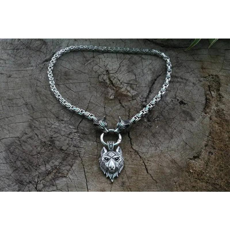New Vintage Nordic Men's King Chain Wolf Head Pendant Necklace Jewelry Best Gift