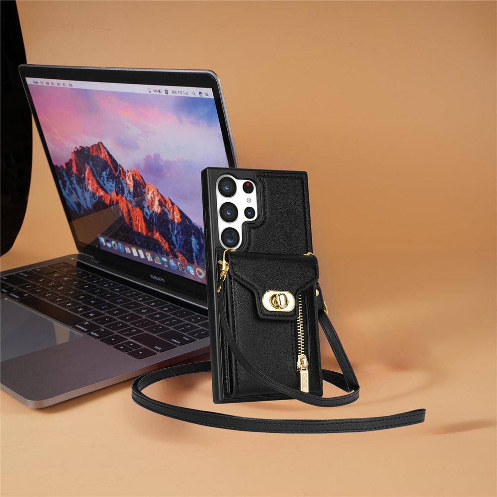 

Чехол-кошелек на шнурке с молнией для Samsung Galaxy S24 Ultra S23Plus S22 S21 S20 Note 20 A13 A14 A54 с отделением для карт, чехол-фунда For Note 20Ultra