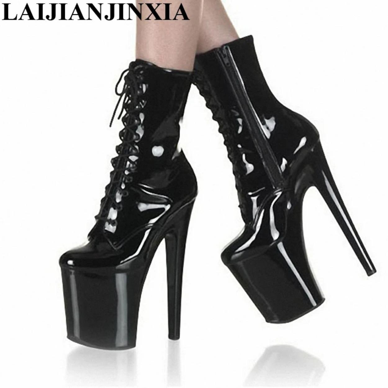 Stripper Sexy Combat Fetish 8 Inch High Heels Platform Ankle Boots Women Winter Gothic Shoes 13-20CM Black Pole Dancing Strappy 35 13664₽