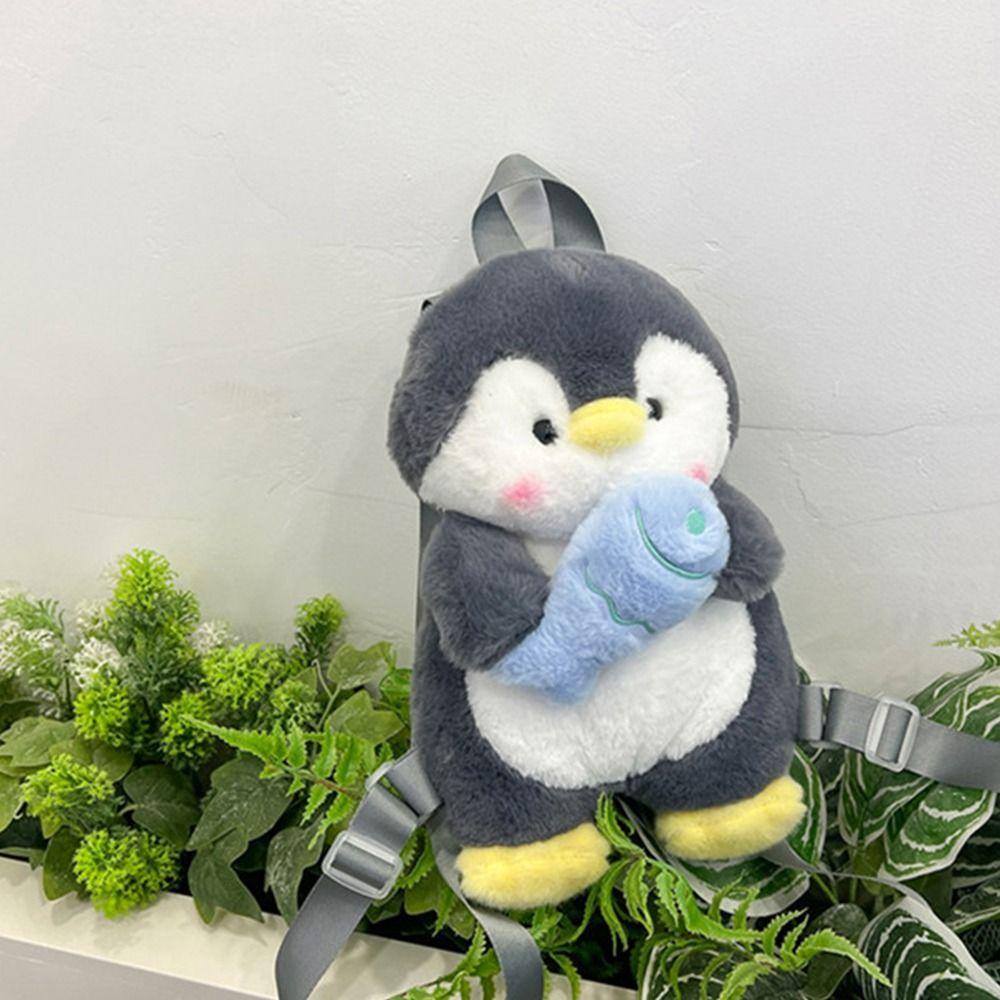 Plush Toy Children School Bag Plush Animal Shoulder Bag Sweet Penguin Backpack  Girls