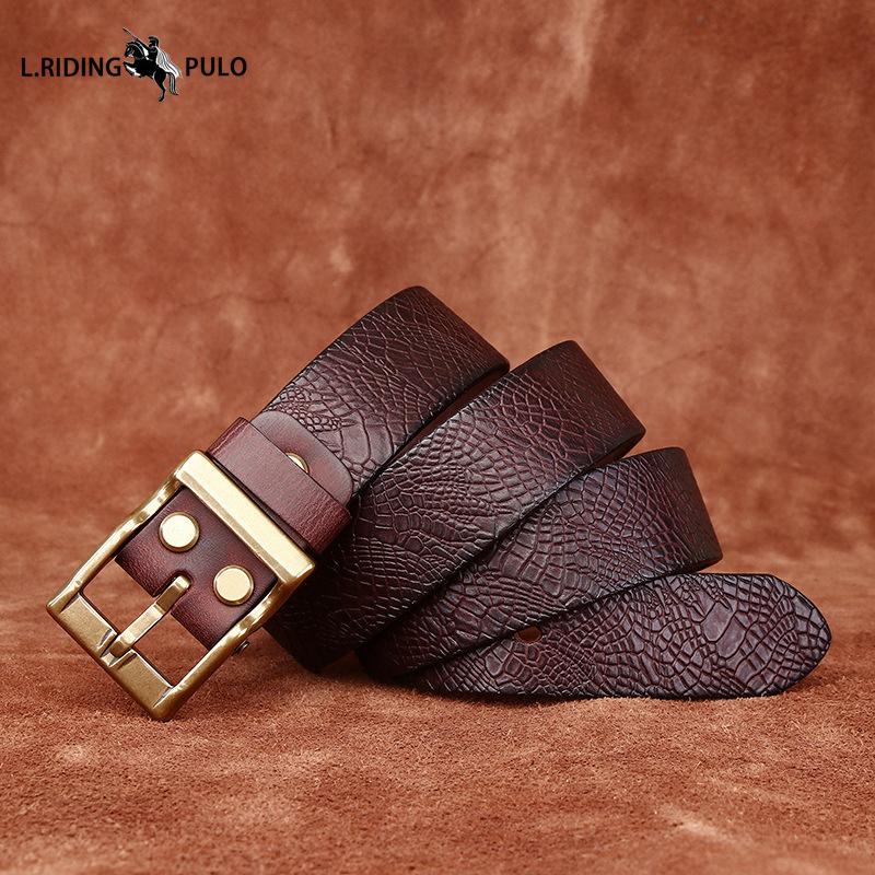 Retro Thick Embossed Genuine Leather Belt Trendy All-match Casual Denim Belt