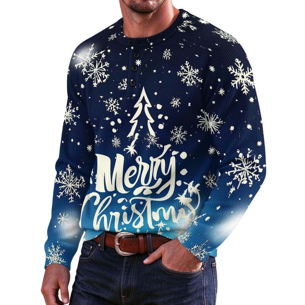 Men's Christmas Print Sweater Holiday Graphic Pullover for Winter Party Casual Wear