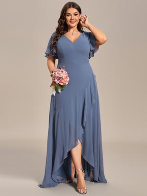 Ever-Pretty Women's Plus Size Charming V-Neck Lotus Leaf Hemline Chiffon Bridesmaid Dress