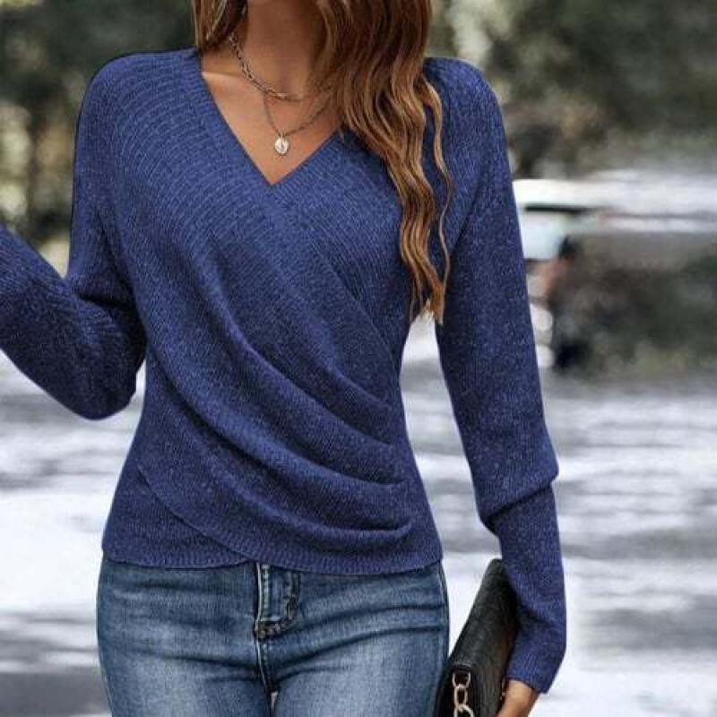 

Fashion Women Knitwear Sweater Slim V Neck Long Sleeve Sweaters For Women Autumn Winter Jumper Tops M синий