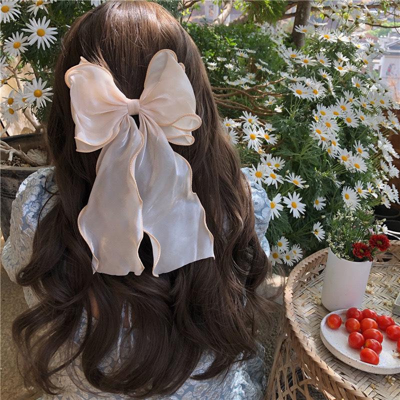 2025 Spring/Summer High-End Jasmine White Gauze Bow Hair Clip for Women