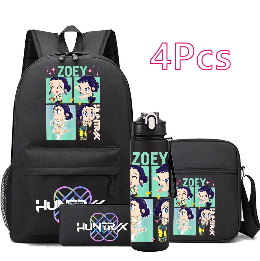 4Pcs/set Cartoon K-pop Printed Backpack Large Capacity Bookbag Shoulder Bag Case Bag with 750ml Water Bottler Boy Girl School Bag Kid Gift