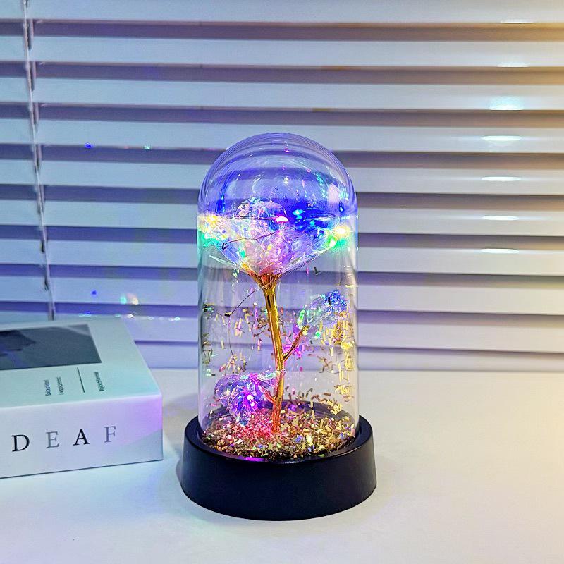 Luminous Flashing Gold Preserved Rose Bouquet – Creative Qixi Souvenir