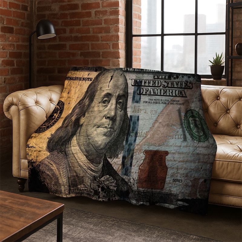 Cartoon Dollar Euro Money Rich Flannel Blanket Soft Warm Throw Blanket for Bedroom Living Room Bed Travel Camping Picnic Gift