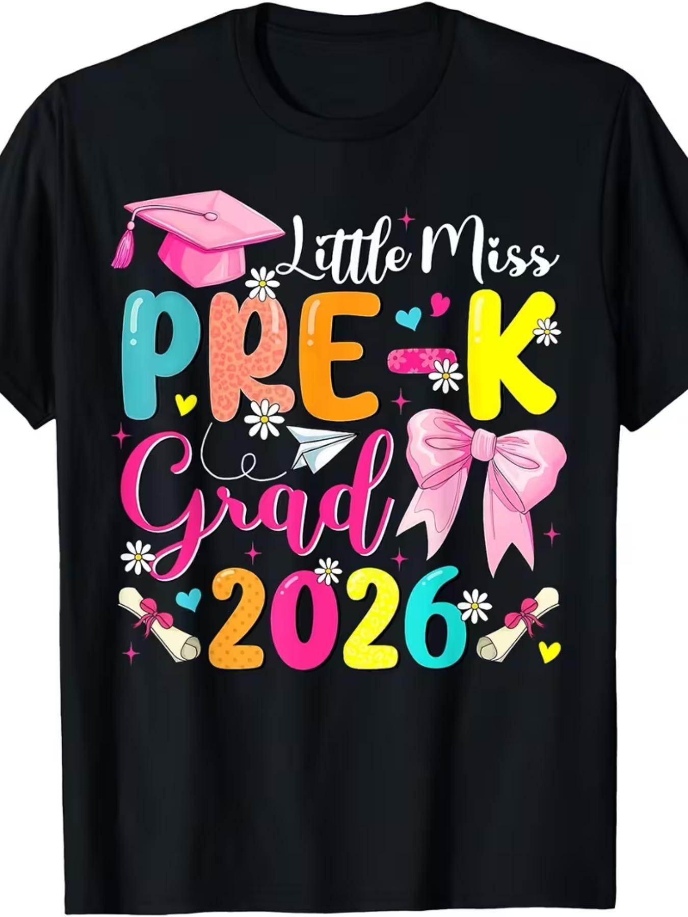 Little Miss Pre-K Grad 2026 Preschool Graduation Kids Girls T-Shirt | Pure, Casual Style, Crew Neck, Short Sleeve, Geometric Pattern, Size 120-160 S разноцветный