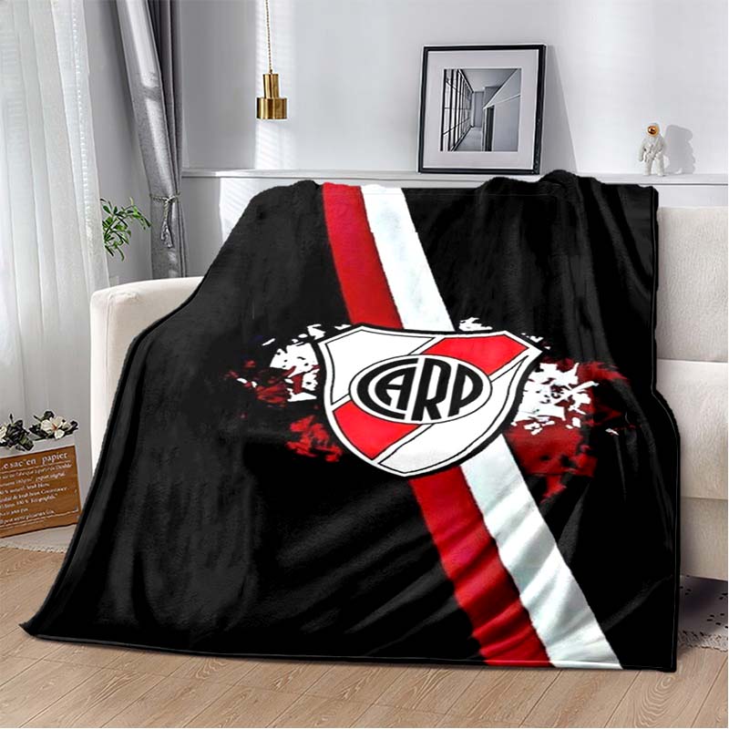 River Plate FC Red Background Vertical Black Stripe Shield Crest Flannel Blanket Argentine Football Throw Blanket Sports Fan Bedroom Warm Sofa Cover