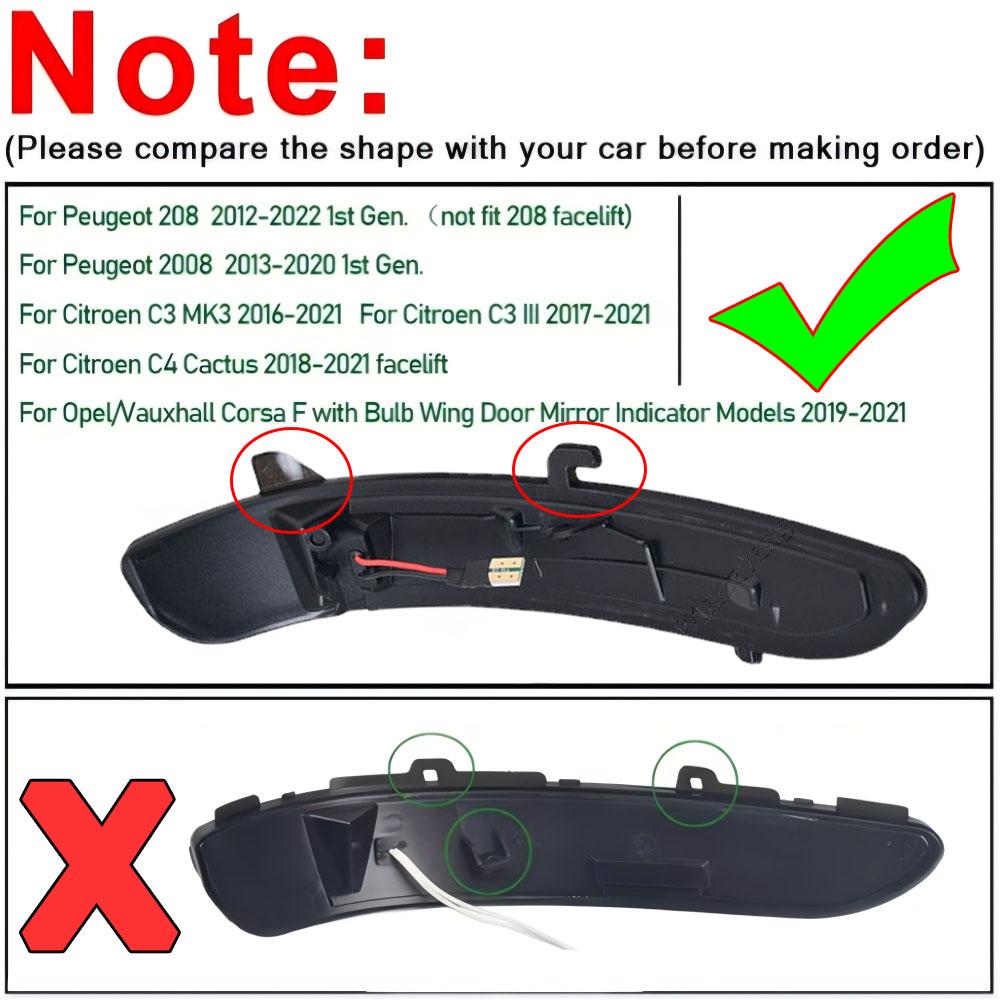 2 Pieces For Peugeot 208 2008 2012-2020 Citroen C3 Dynamic Turn Signal Light LED Side Mirror Indicator Blinker Lamp Car StylingTurn Signal 2