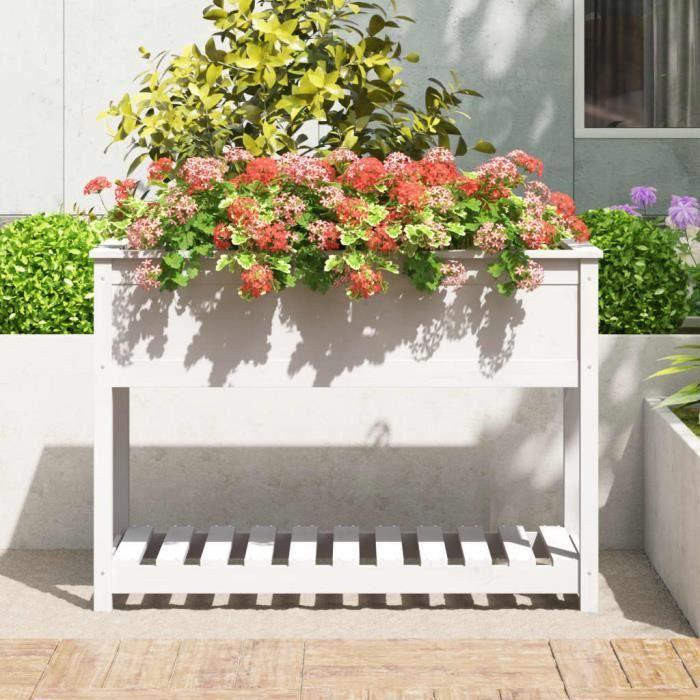 VidaXL Jardinière avec étagère Blanc 111,5x54x81 cm Bois massif de pin 823788