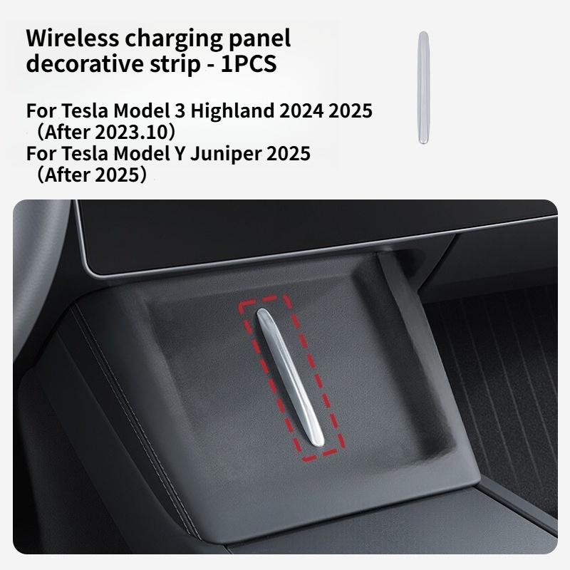 Wireless Charging Decorative Strip Frame for Tesla Model 3 Highland 2024 2025 Chrome Plated Interior Anti Scratch Accessories