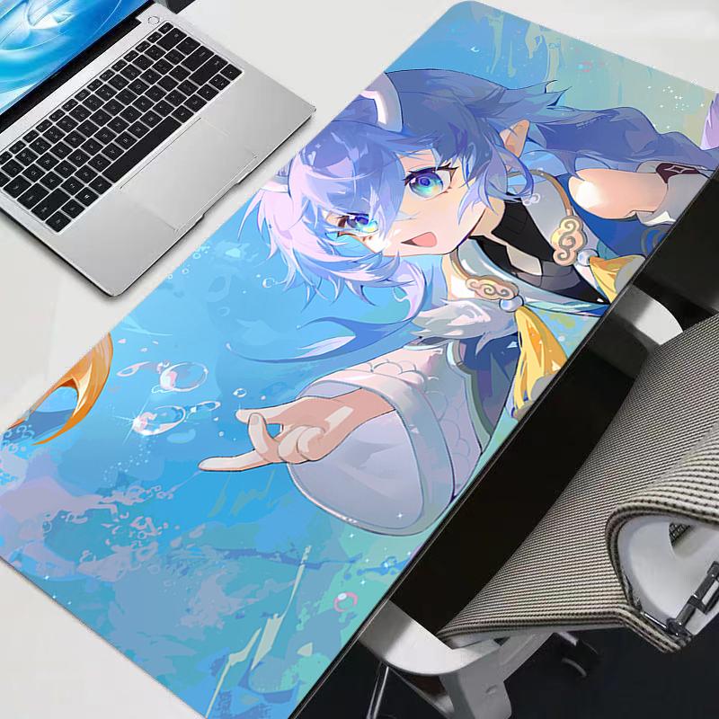 Large Gaming Mouse Pad Antislip Desk Mat Stitched Edges Stylish Aqua Fantasy Anime Print Smooth Surface for PC Laptop