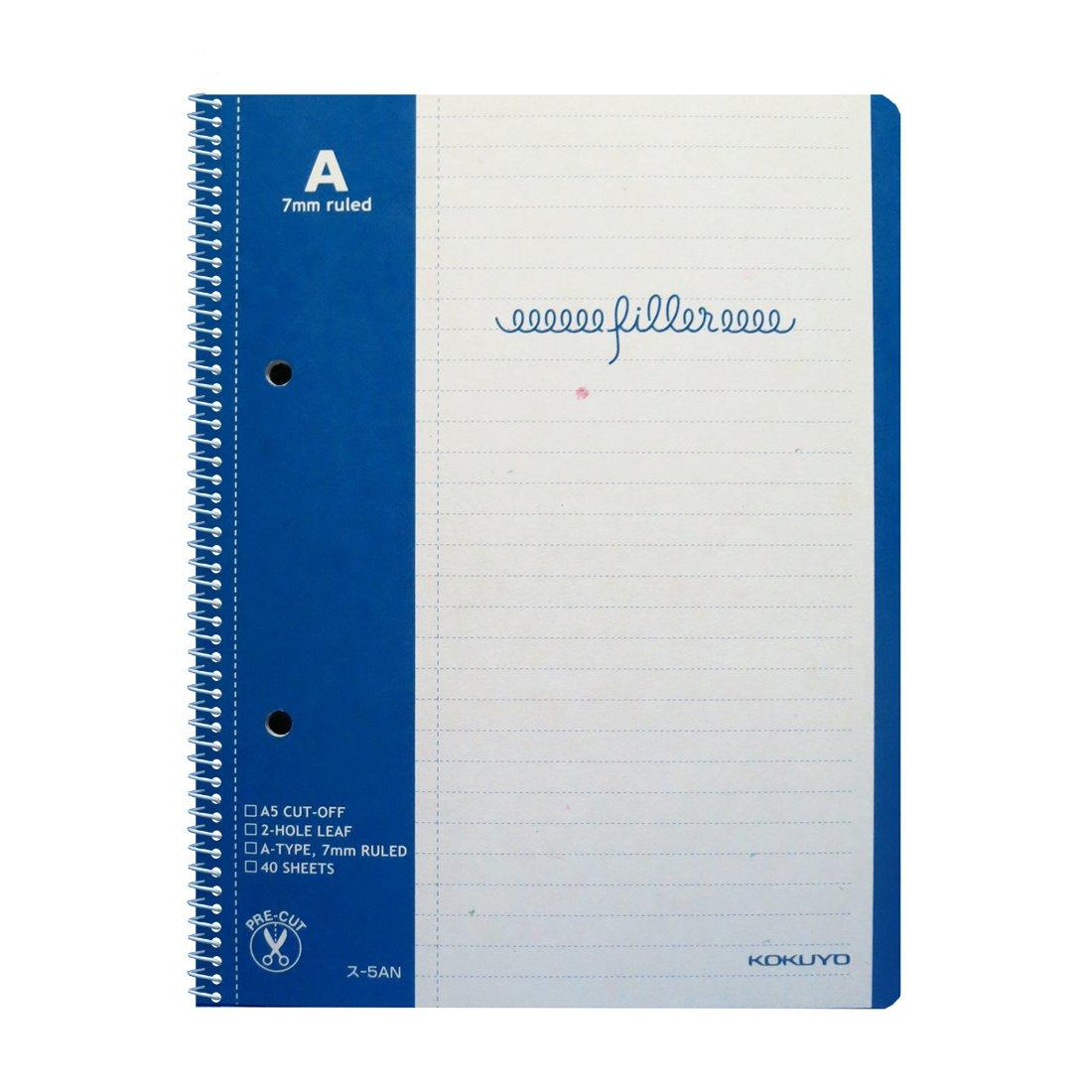 KOKUYO Filler with margin A5 40 Notebook, 2-hole, lines, A-ruled, size, sheets, Su-5AN