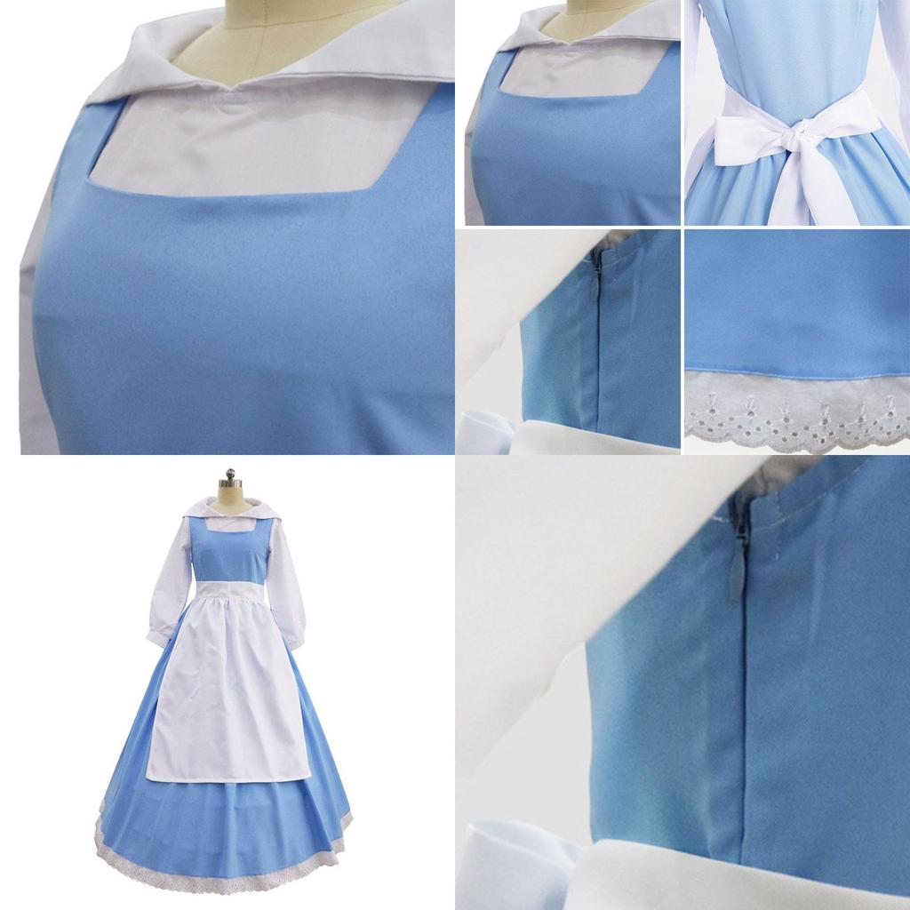 Elegant Beauty And The Beast Belle Blue Maid Dress With Exquisite Workmanship For Halloween