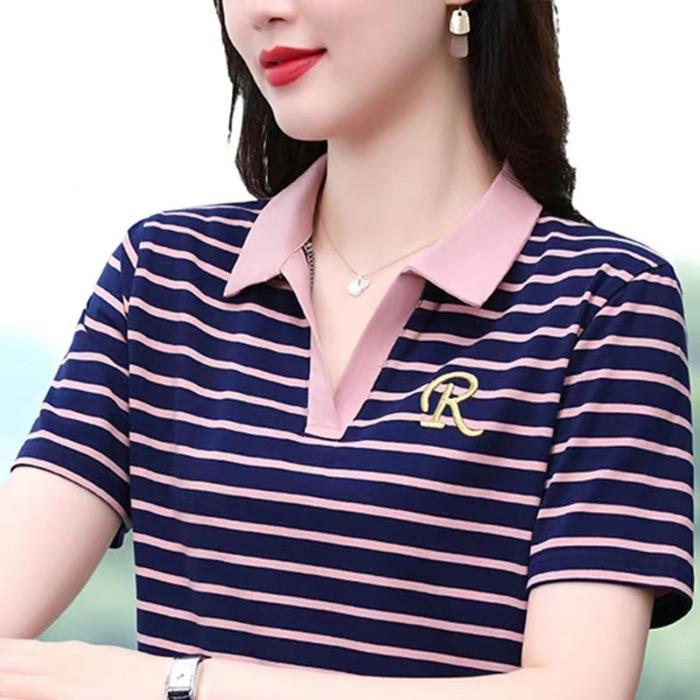 Polo Shirt for Women Short-sleeved Summer New Loose Lapel Thin T-shirt Fashionable Mother Sports and Casual Top