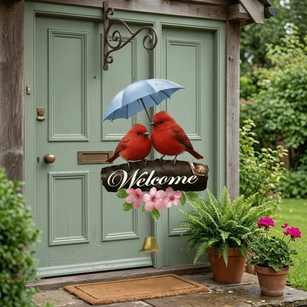 2D Flat Welcome Wind Chime Flower Bird Door Decoration Creative Porch Decoration Outdoor