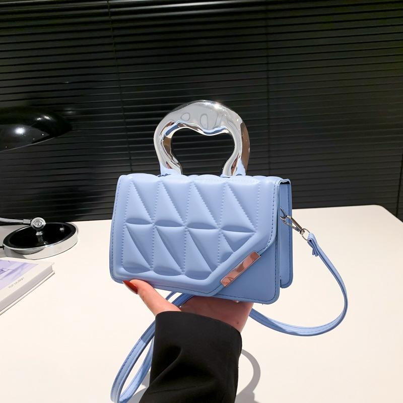 Textured bag women's new small fresh hard handle handbag fashionable solid color shoulder messenger bag