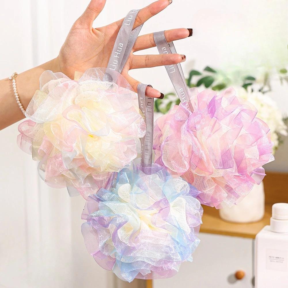 Dreamy Dazzling Color Bathing Flower Foaming Sponge Bubble Wisp Body Exfoliating Shower Flowers Mesh Ball Body Wash Skin Cleaner