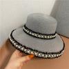 Bonnet Black Lace Lampshade Straw Hat Fashion Tassel Pearl Big Rim Fisherman Hatstandard Mesh Big Eave Straw Hat Tide