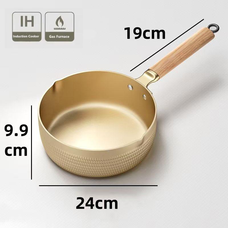 18/20/24cm Gold Soup pot Japanese Snow Saucepan Non-stick Frying Pan wok wood handle Home Milk Sauce Cooking Kitchen Cookware