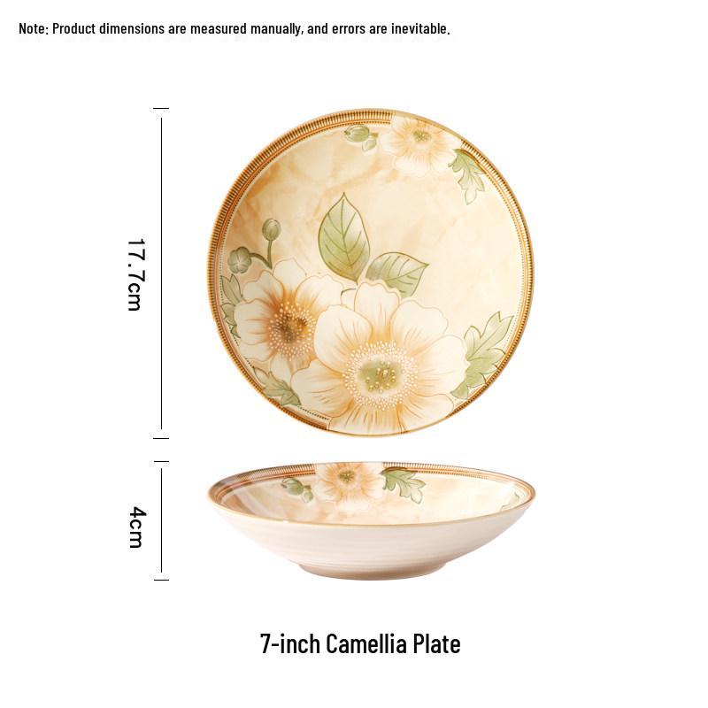 Set of 6 Ceramic Jasmine Flower Soup Plates - Underglaze Color Tableware.