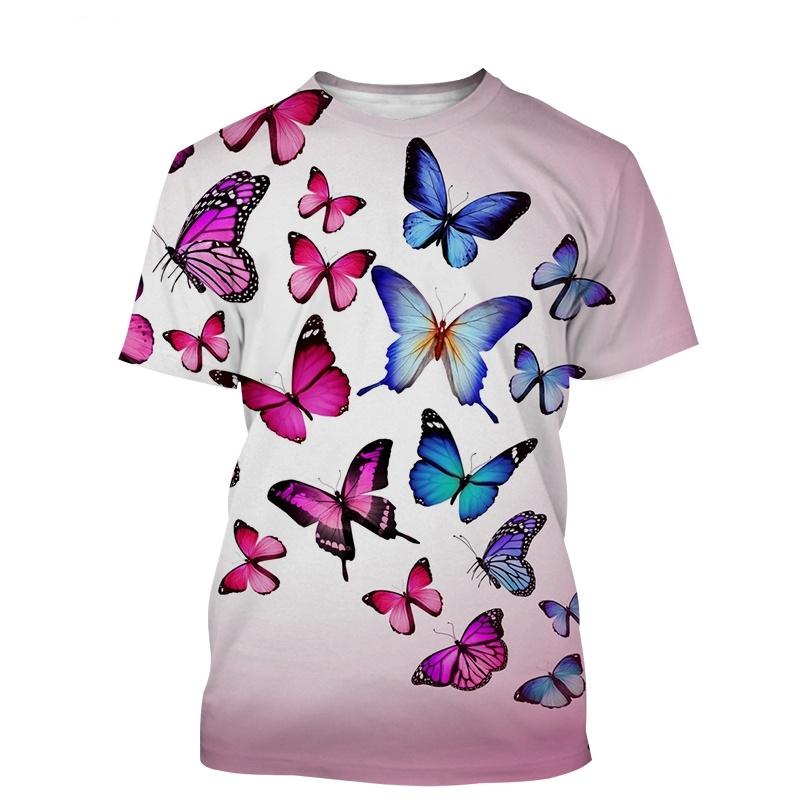 T-shirt da uomo con stampa 3D di farfalle Moda Casual T-shirt con insetti Estive Manica Corta Harajuku Street Personalità Tendenze Top