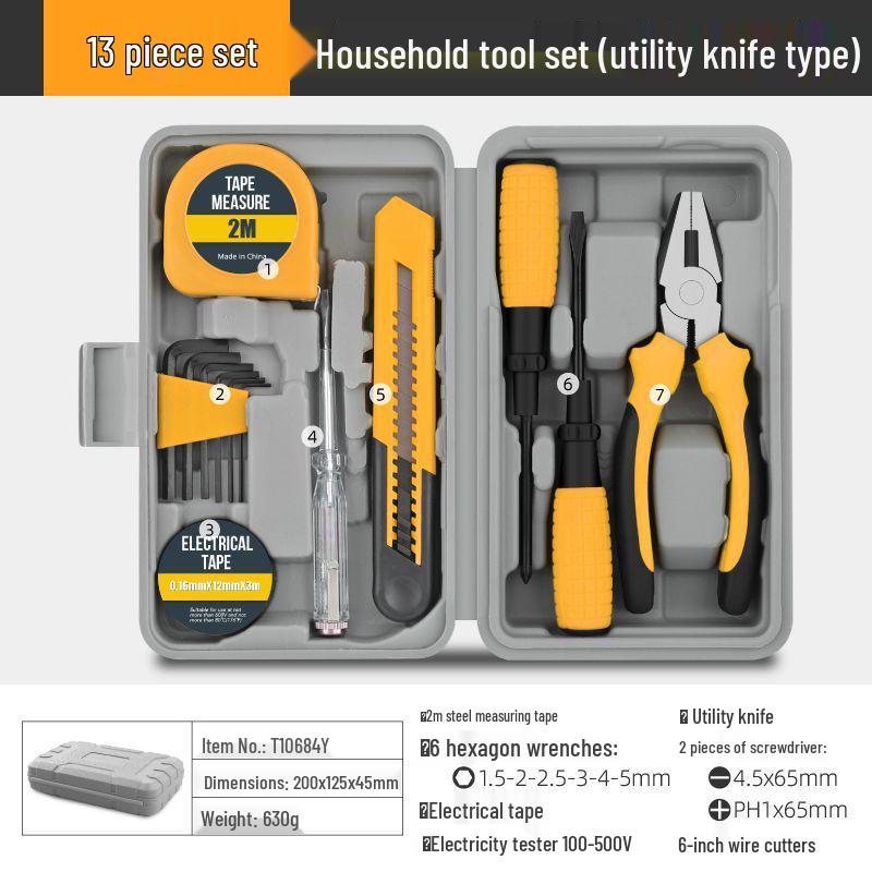 Home Repair Tool Set: Essentials - Pliers, Hammer, Wrench & Toolbox
