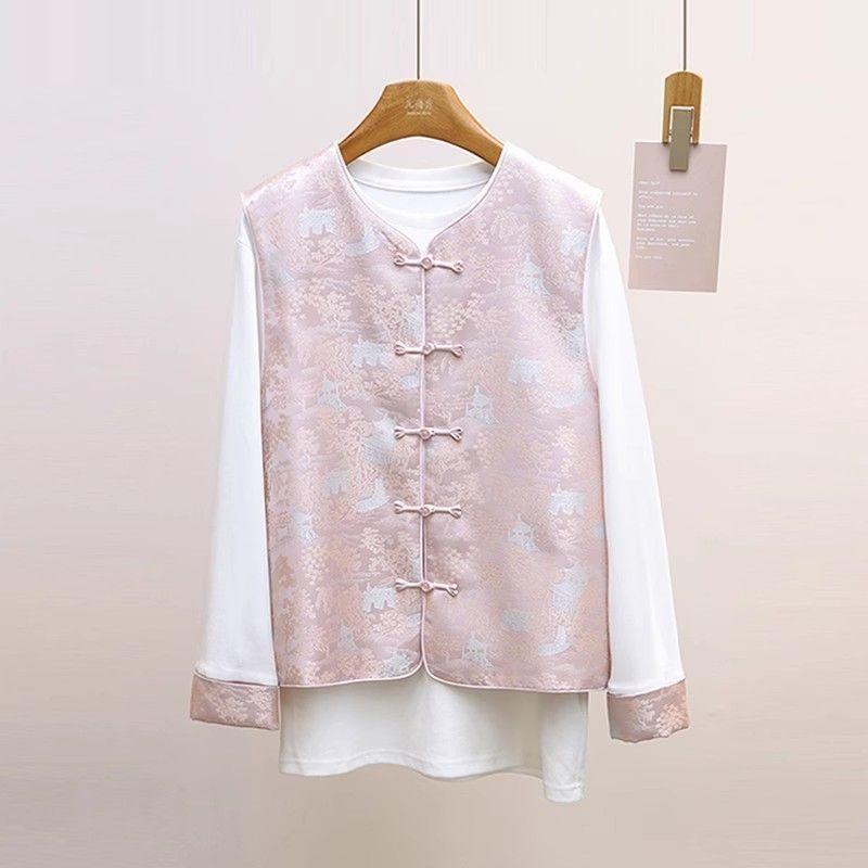 

Вышитый жилет женский новый жилет для матери жилет жилет пряжка с топом M (50kg or less recommended)