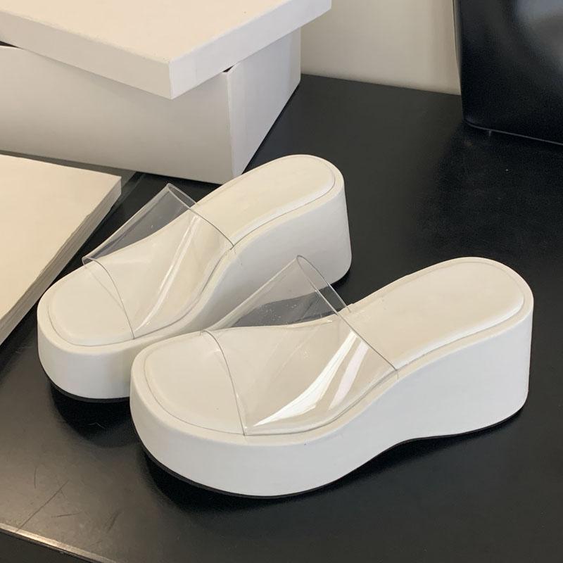 New Design PVC Transparent Leopard Print Platform Wedges Women's Slippers Summer High Heels Slide Shoes