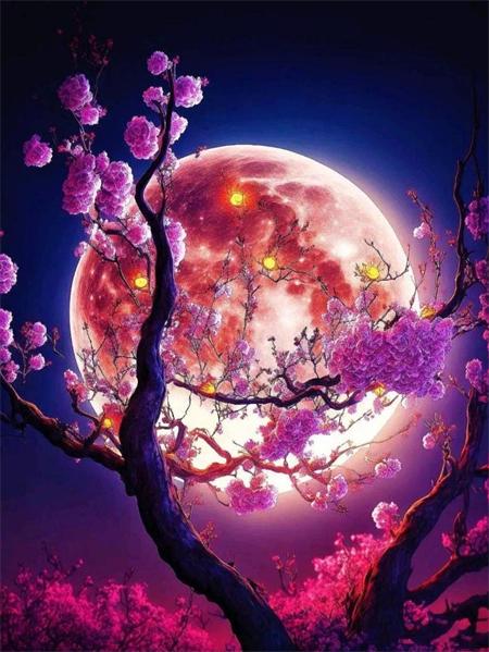 Full Square Round Diamond Painting New Moon Flower Decor Home Embroidery Mosaic Fantasy Butterfly Landscape Home Decor