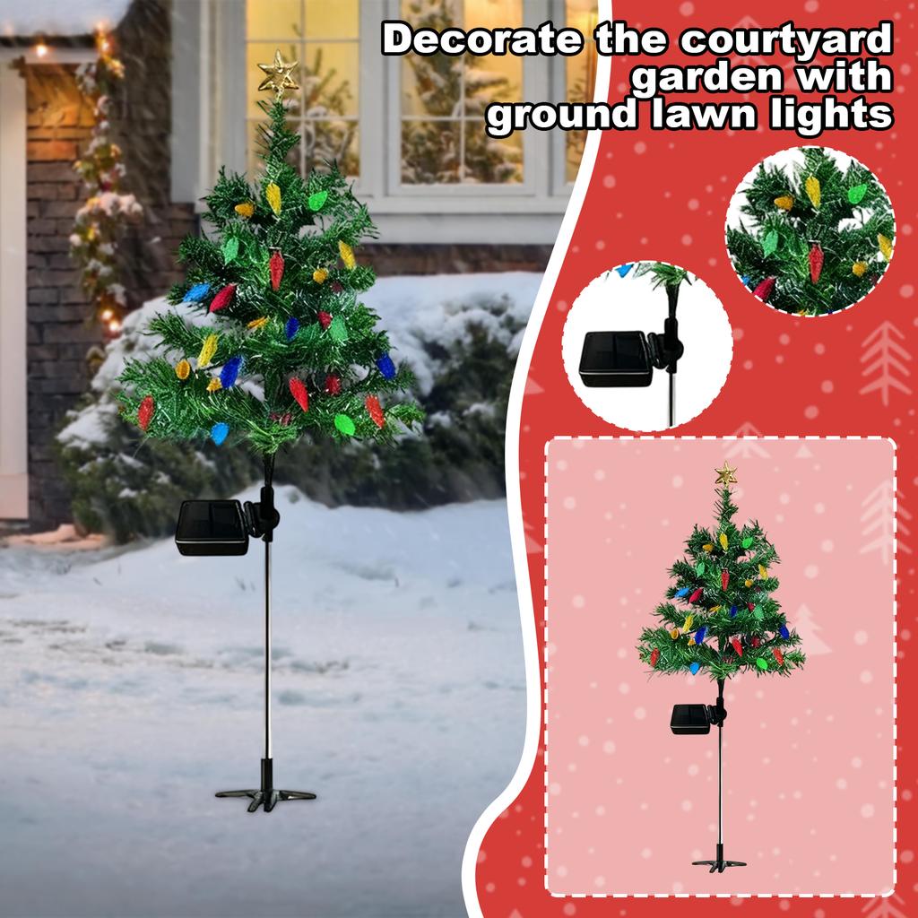 2PC Solar Christmas Tree Lights Outdoor Waterproof Christmas Holiday Atmosphere Decoration Courtyard Garden Ground  Lights