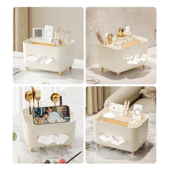 Multifunctional Tissue Box Cover Holder with Storage Compartments Large Capacity Rectangular Napkin