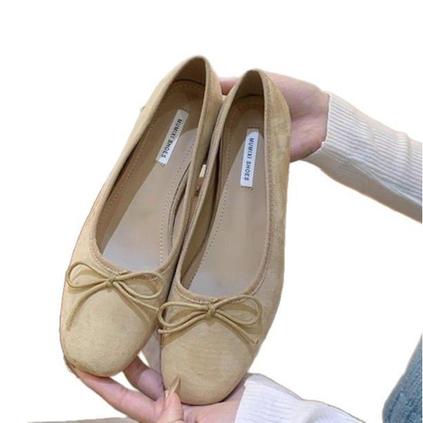 inner height increase suede light mouth red single shoes women's spring new thick-soled one-pedal ladyshoes with skirts Doudou shoes