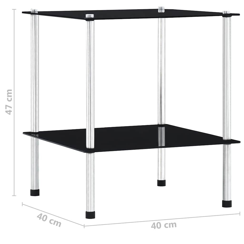 2 Tier Black Glass Shelf 40 X 40 X 47 Cm Tempered Glass