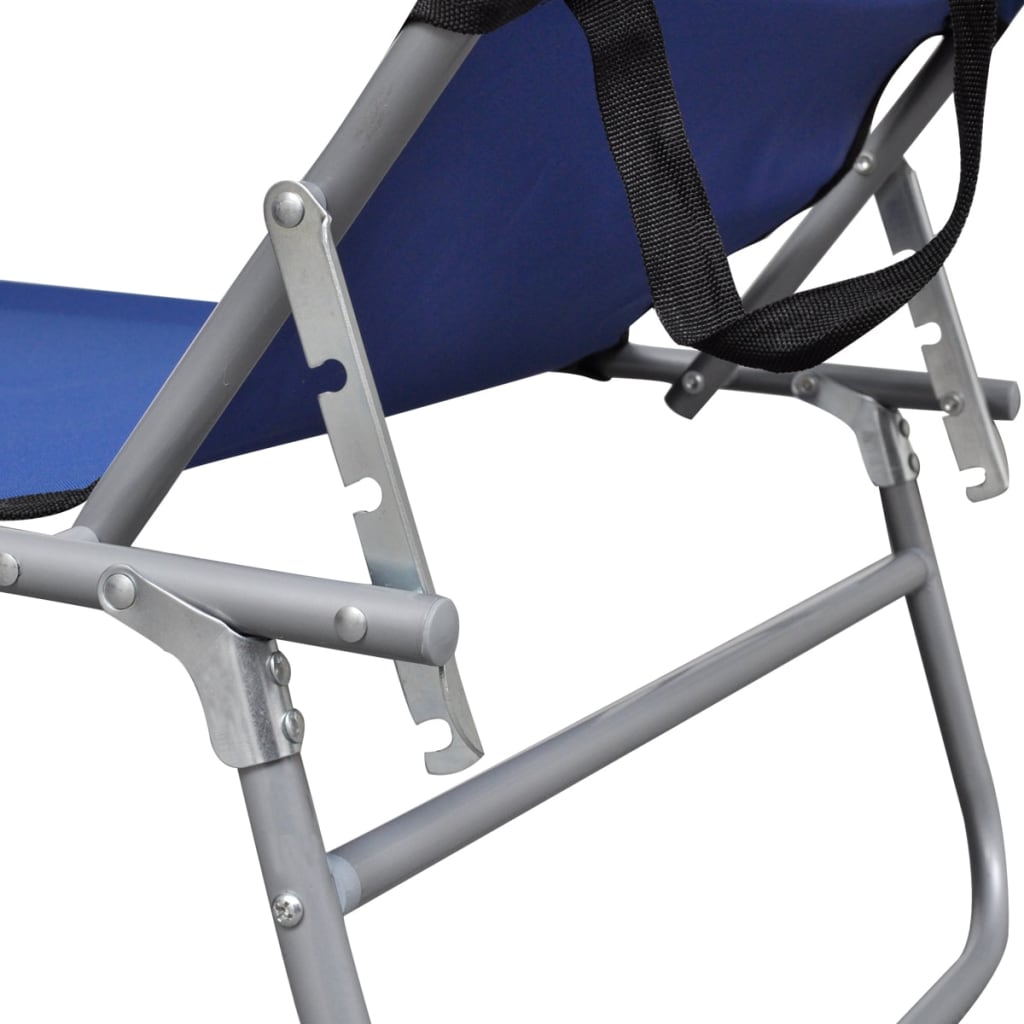 Folding Sun Lounger with Sun Canopy Steel and Fabric Blue