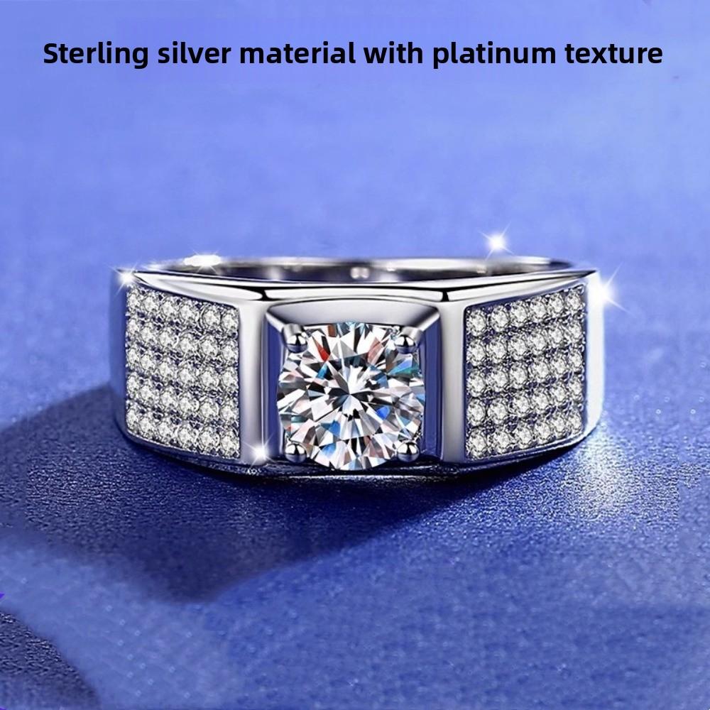 S925 sterling silver moissanite ring men's classic domineering one-carat mozzarella diamond full diamond men's ring open jewelry gift