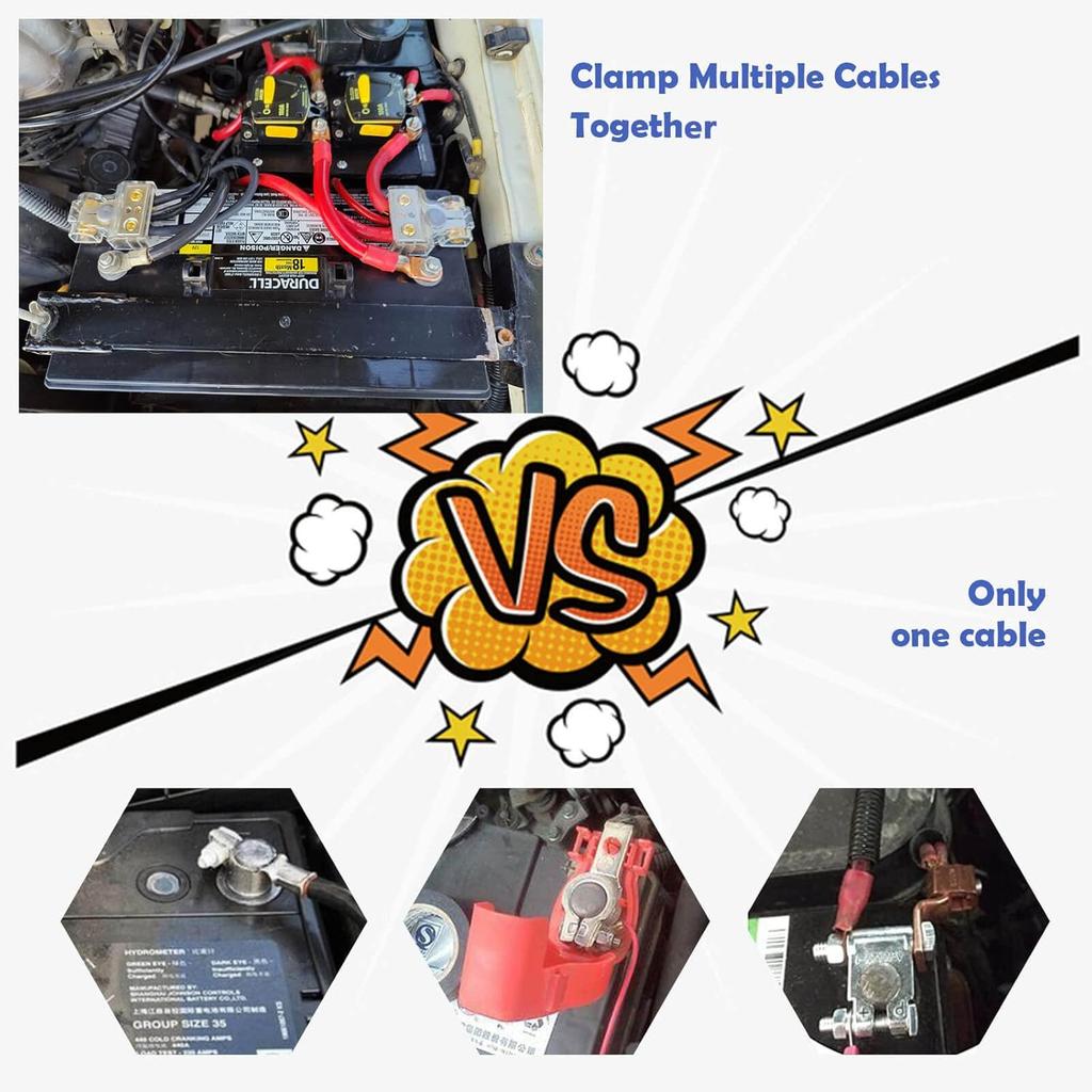 Battery Terminal Connectors, 0/2/4/6/8/10 AWG Battery Terminals, Heavy Duty Car Battery Terminal, Top Post Multiple Marine Superior Connectivity Long