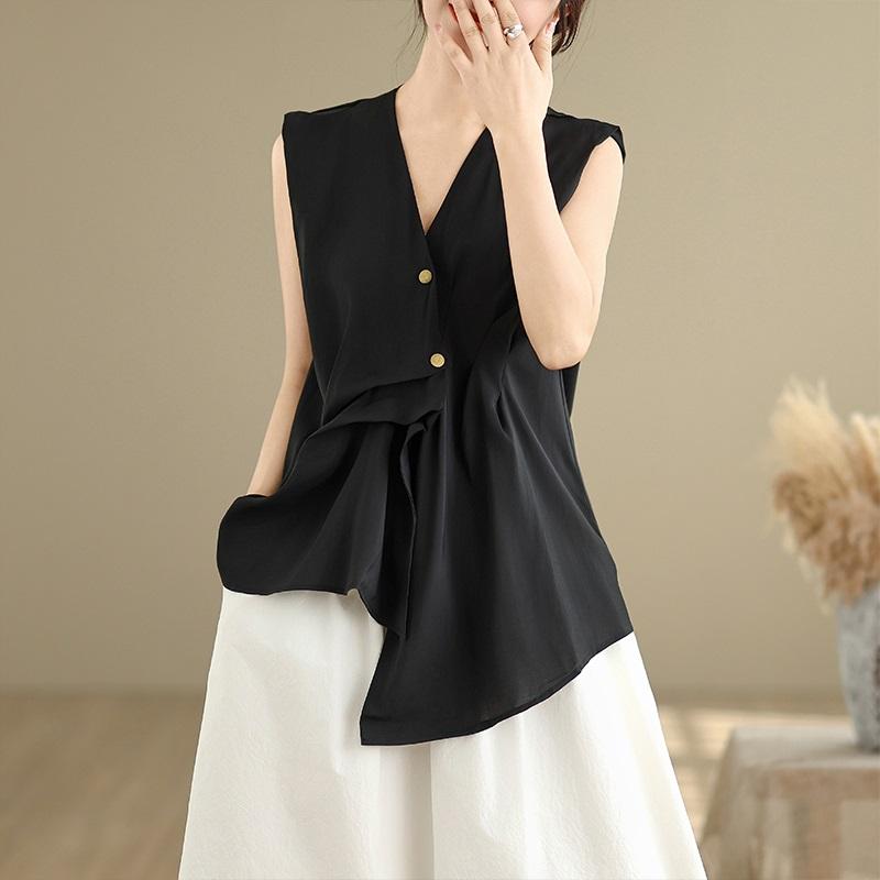 sleeveless oversized vintage blouse Casual loose summer tank tops women button up shirt