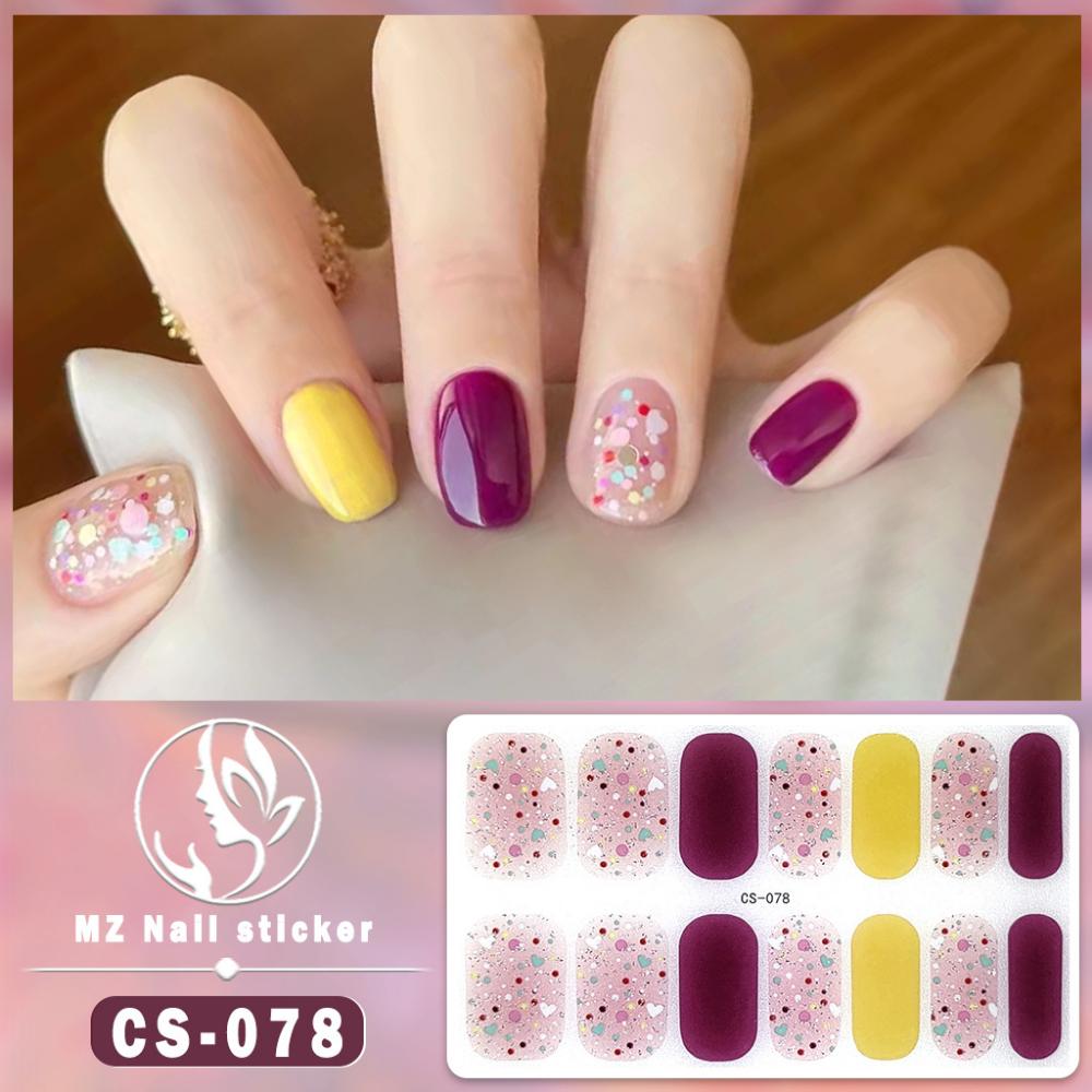 New type of bake-free gel nail polish film, full sticker, plaid spring and summer flower nail art film, nail film, waterproof paper patch