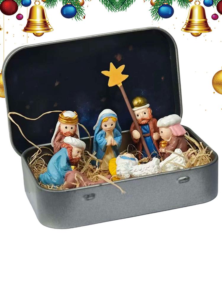 Nativity Figurines Resin Christmas Decorations Holy Family Manger Nativity Scene Statue For Home Tabletop Cabinet Desk Bedside