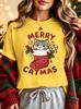 Merry Catmas Cat In Christmas Stocking Womens Crew Neck Short Sleeve T Shirt Candy Cane Holly Cute Xmas Graphic Tees For Ladies