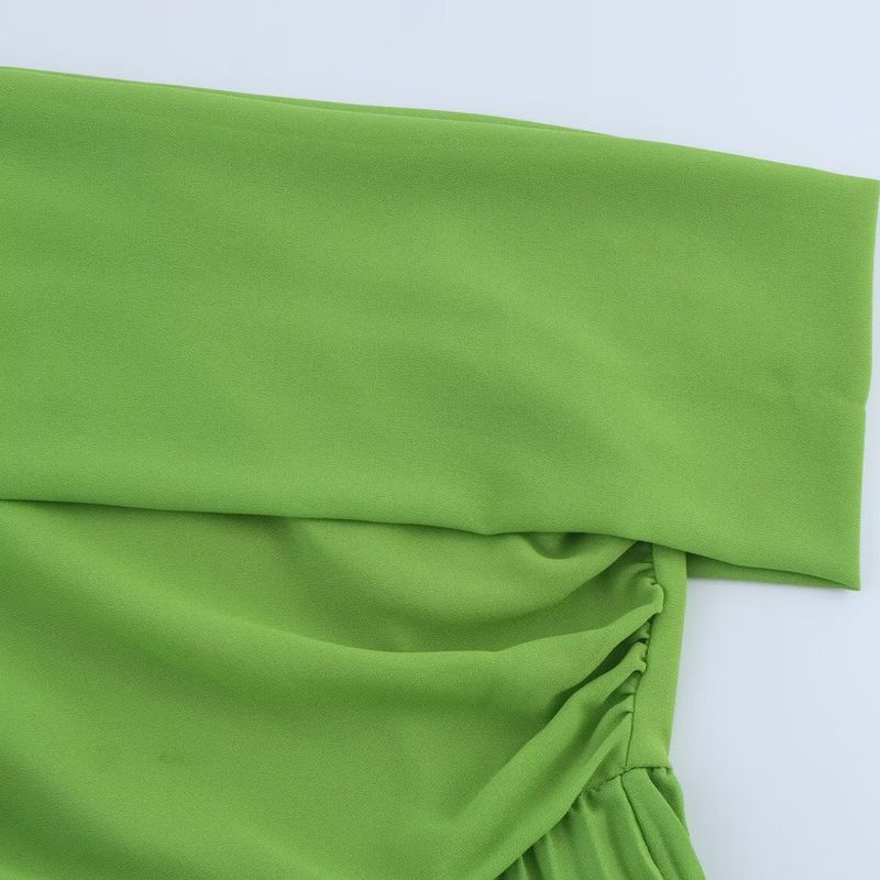 Kaslead New Women Clothes Western Style Fashion Simple Slim Fit Temperament Sloping Shoulder Waist Hugging Pleated Dress
