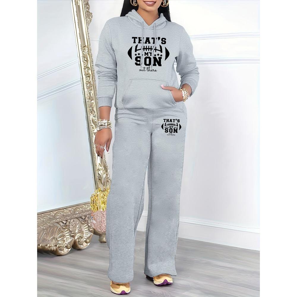Gentle Style Complete Set of Hoodies and Sweatpants Printed Simple Basic Style Loose Fit Women's Autumn and Winter Set