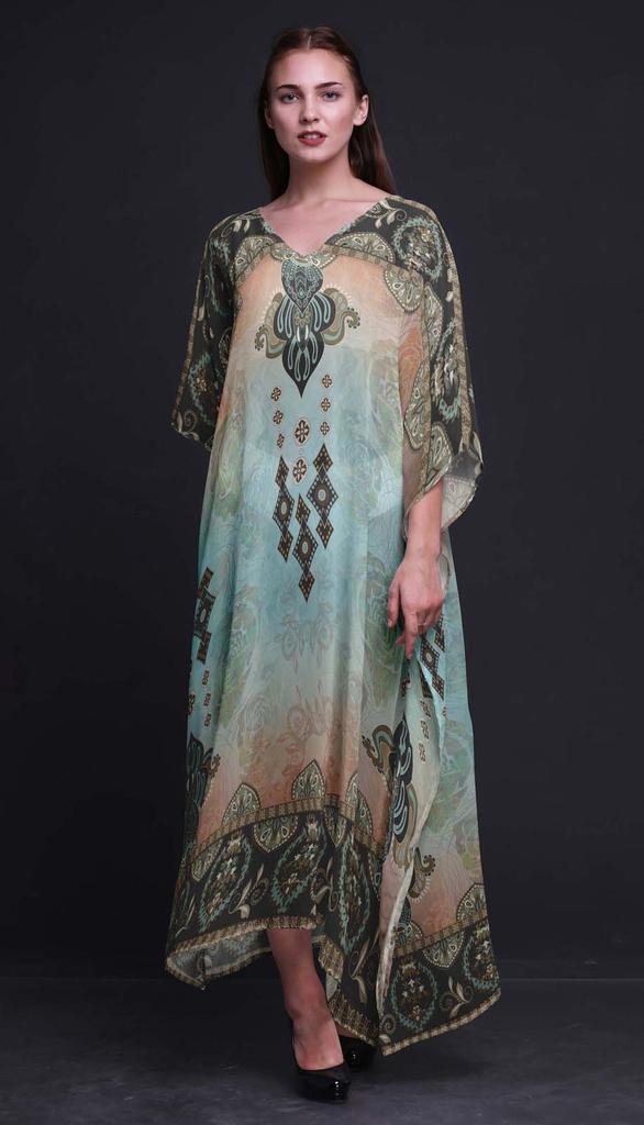 Phagun Floral Damask Ladies Plus Size Kaftan Summer Wear Beach Coverup Kimono