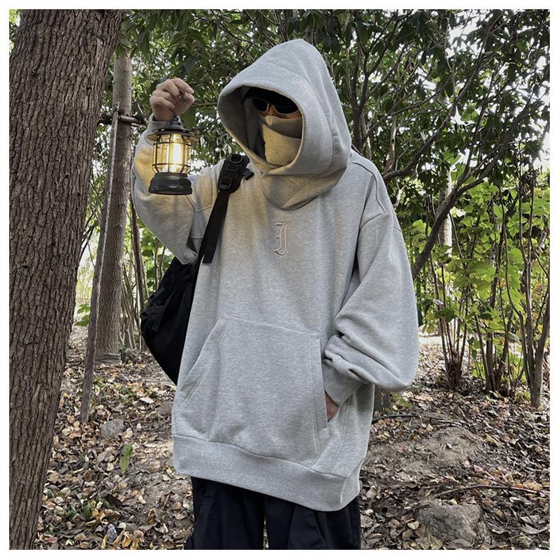 Men's High-Neck Embroidered Hoodie: Socially Anxious Ninja Style for Autumn/Winter