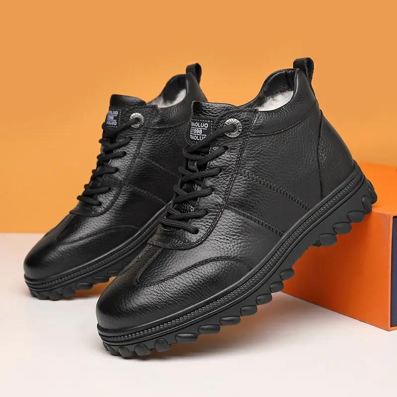 Winter Velvet Warm Men's Cotton Shoes Non-slip Rubber Sole Casual Leather Shoes Trendy New Men's Tooling Shoes Old Man Shoes