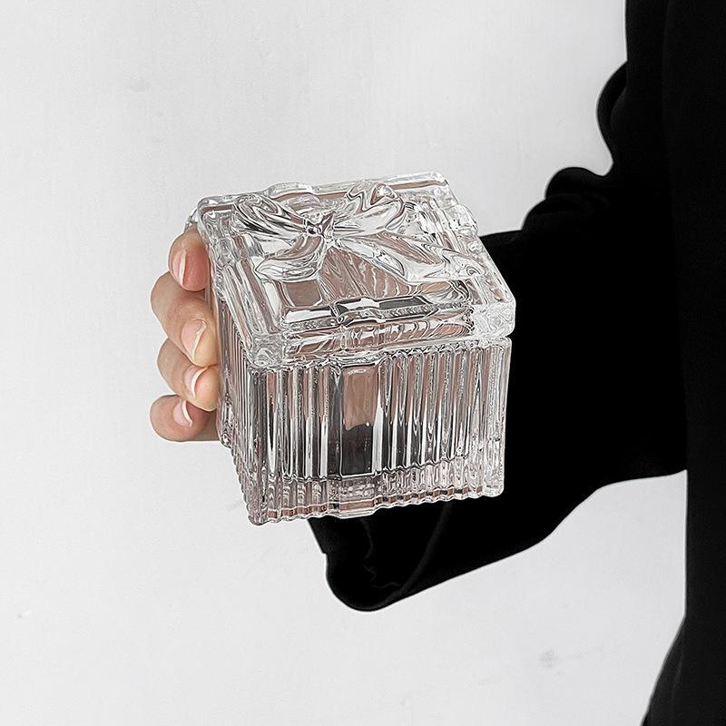 Simple Crystal Glass Heart-Shaped Portable Jewelry Storage Case For Women Girls Jewelry Box With Lid Ring Earrings Gift Boxes